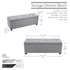 Banc de rangement ottoman en tissu capitonné sable / gris / gris foncé avec garniture cloutée – Simple