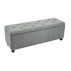 Banc de rangement ottoman en tissu capitonné sable / gris / gris foncé avec garniture cloutée – Simple
