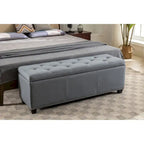Banc de rangement ottoman en tissu capitonné sable / gris / gris foncé avec garniture cloutée – Simple