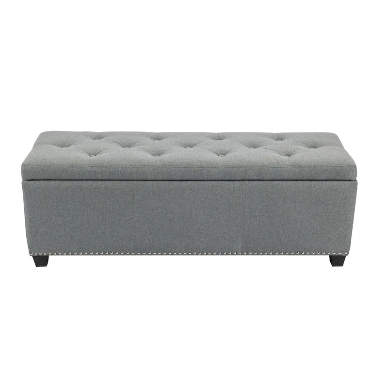 Banc de rangement ottoman en tissu capitonné sable / gris / gris foncé avec garniture cloutée – Simple
