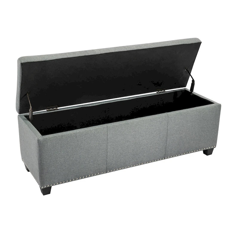 Banc de rangement ottoman en tissu capitonné sable / gris / gris foncé avec garniture cloutée – Simple