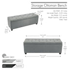 Banc de rangement ottoman en tissu capitonné sable / gris / gris foncé avec garniture cloutée – Simple