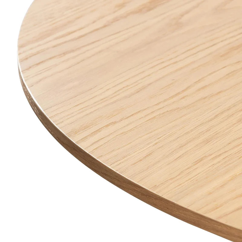 Table à manger ronde en chêne massif noir/bois naturel avec pieds en rotin – 6 places