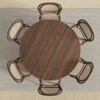 Table à manger ronde en chêne massif noir/bois naturel avec pieds en rotin – 6 places