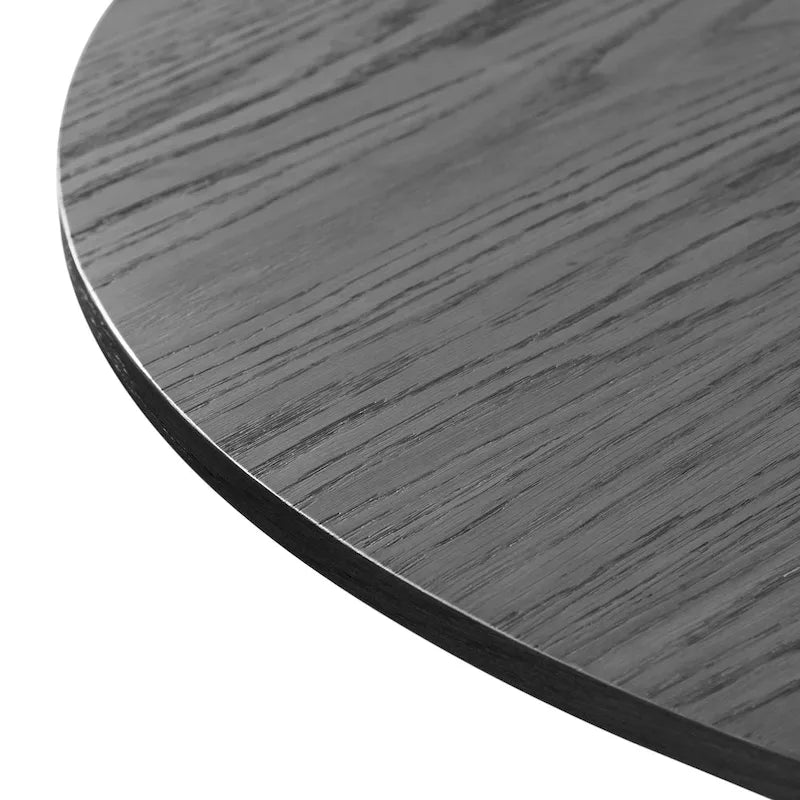 Table à manger ronde en chêne massif noir/bois naturel avec pieds en rotin – 6 places