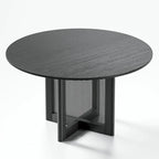 Table à manger ronde en chêne massif noir/bois naturel avec pieds en rotin – 6 places
