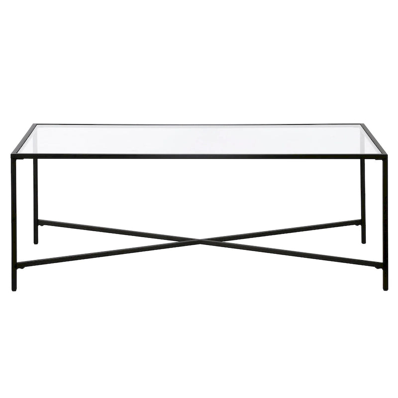 Table basse à cadre géométrique en acier bronze bruni / laiton / gris canon de fusil / argent avec plateau en verre ou en métal – Simple
