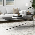 Table basse à cadre géométrique en acier bronze bruni / laiton / gris canon de fusil / argent avec plateau en verre ou en métal – Simple