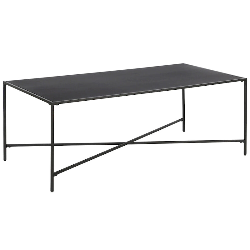 Table basse à cadre géométrique en acier bronze bruni / laiton / gris canon de fusil / argent avec plateau en verre ou en métal – Simple