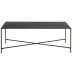 Table basse à cadre géométrique en acier bronze bruni / laiton / gris canon de fusil / argent avec plateau en verre ou en métal – Simple