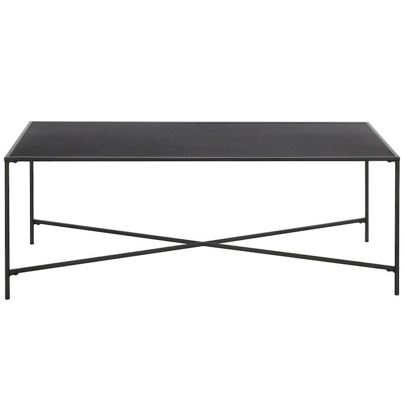 Table basse à cadre géométrique en acier bronze bruni / laiton / gris canon de fusil / argent avec plateau en verre ou en métal – Simple