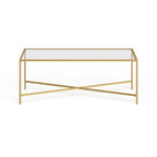 Table basse à cadre géométrique en acier bronze bruni / laiton / gris canon de fusil / argent avec plateau en verre ou en métal – Simple