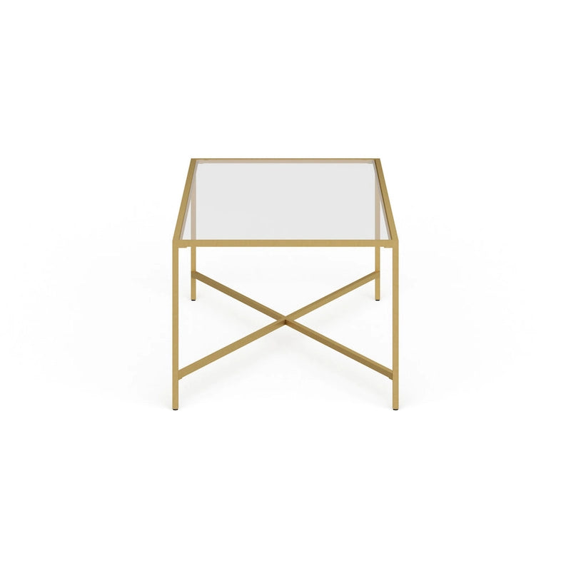 Table basse à cadre géométrique en acier bronze bruni / laiton / gris canon de fusil / argent avec plateau en verre ou en métal – Simple