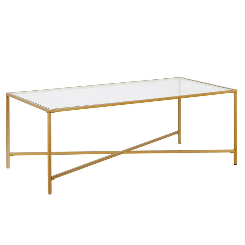 Table basse à cadre géométrique en acier bronze bruni / laiton / gris canon de fusil / argent avec plateau en verre ou en métal – Simple