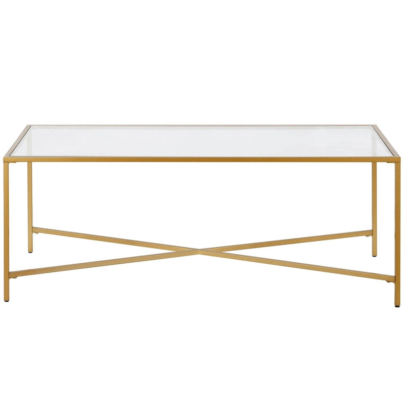 Table basse à cadre géométrique en acier bronze bruni / laiton / gris canon de fusil / argent avec plateau en verre ou en métal – Simple