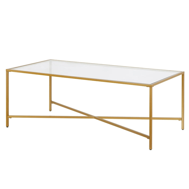 Table basse à cadre géométrique en acier bronze bruni / laiton / gris canon de fusil / argent avec plateau en verre ou en métal – Simple