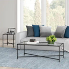 Table basse à cadre géométrique en acier bronze bruni / laiton / gris canon de fusil / argent avec plateau en verre ou en métal – Simple