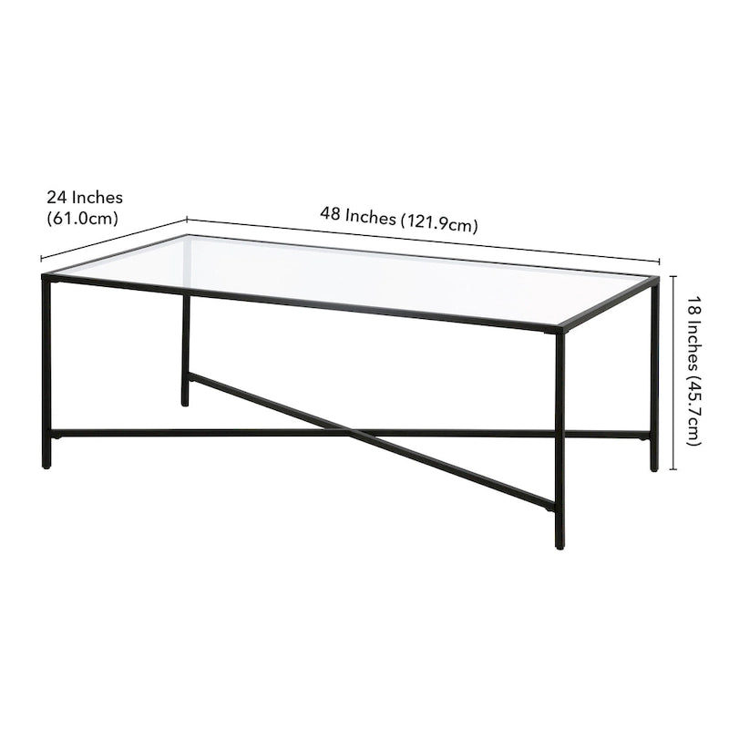Table basse à cadre géométrique en acier bronze bruni / laiton / gris canon de fusil / argent avec plateau en verre ou en métal – Simple