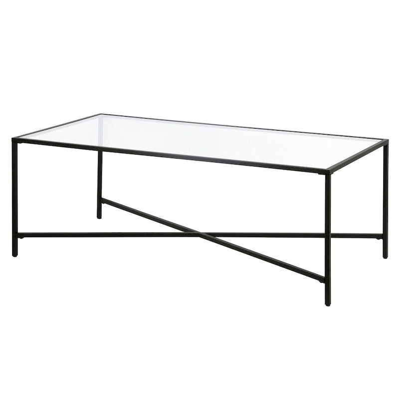 Table basse à cadre géométrique en acier bronze bruni / laiton / gris canon de fusil / argent avec plateau en verre ou en métal – Simple