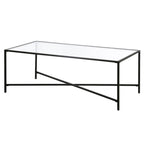 Table basse à cadre géométrique en acier bronze bruni / laiton / gris canon de fusil / argent avec plateau en verre ou en métal – Simple