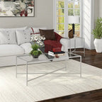 Table basse à cadre géométrique en acier bronze bruni / laiton / gris canon de fusil / argent avec plateau en verre ou en métal – Simple