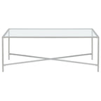 Table basse à cadre géométrique en acier bronze bruni / laiton / gris canon de fusil / argent avec plateau en verre ou en métal – Simple