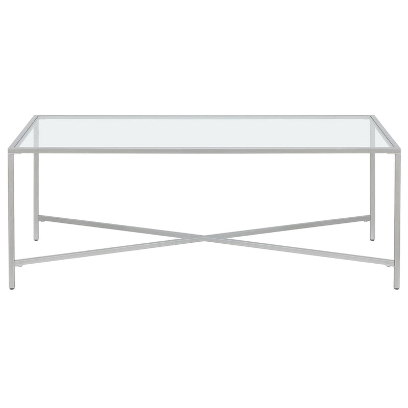 Table basse à cadre géométrique en acier bronze bruni / laiton / gris canon de fusil / argent avec plateau en verre ou en métal – Simple