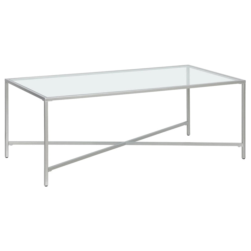 Table basse à cadre géométrique en acier bronze bruni / laiton / gris canon de fusil / argent avec plateau en verre ou en métal – Simple