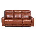 Canapé 3 places inclinable électrique en cuir pleine fleur marron caramel/gris ardoise avec port USB et appuie-tête électrique