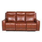 Canapé 3 places inclinable électrique en cuir pleine fleur marron caramel/gris ardoise avec port USB et appuie-tête électrique