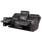 Canapé 3 places inclinable électrique en cuir pleine fleur marron caramel/gris ardoise avec port USB et appuie-tête électrique