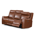 Canapé 3 places inclinable électrique en cuir pleine fleur marron caramel/gris ardoise avec port USB et appuie-tête électrique