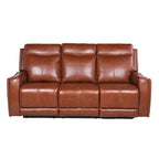Canapé 3 places inclinable électrique en cuir pleine fleur marron caramel/gris ardoise avec port USB et appuie-tête électrique