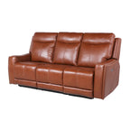 Canapé 3 places inclinable électrique en cuir pleine fleur marron caramel/gris ardoise avec port USB et appuie-tête électrique