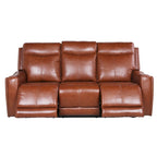 Canapé 3 places inclinable électrique en cuir pleine fleur marron caramel/gris ardoise avec port USB et appuie-tête électrique