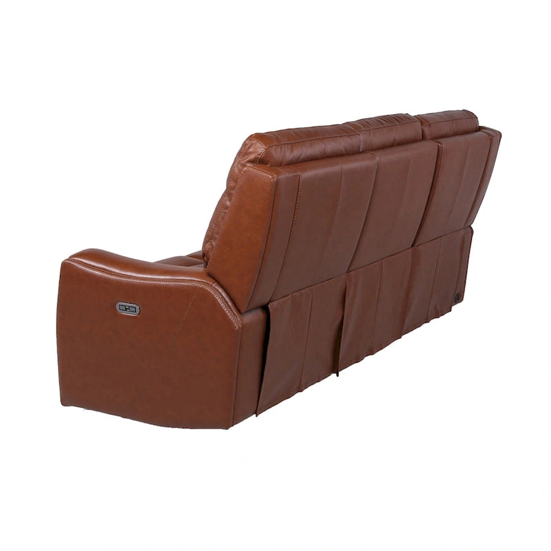 Canapé 3 places inclinable électrique en cuir pleine fleur marron caramel/gris ardoise avec port USB et appuie-tête électrique