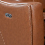 Canapé 3 places inclinable électrique en cuir pleine fleur marron caramel/gris ardoise avec port USB et appuie-tête électrique