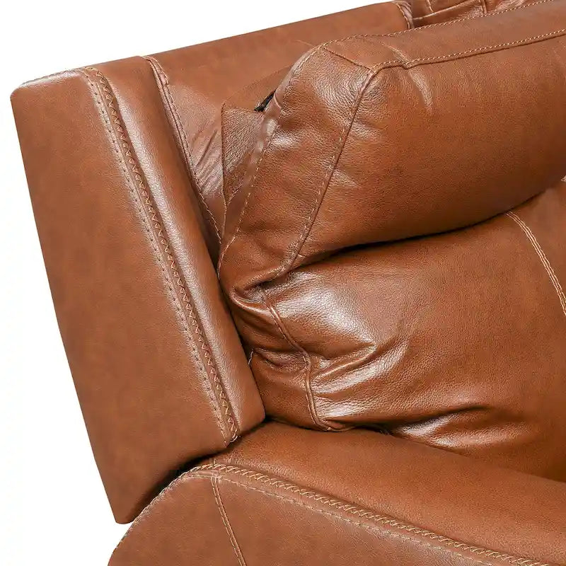 Canapé 3 places inclinable électrique en cuir pleine fleur marron caramel/gris ardoise avec port USB et appuie-tête électrique