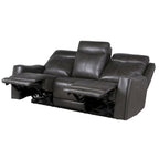 Canapé 3 places inclinable électrique en cuir pleine fleur marron caramel/gris ardoise avec port USB et appuie-tête électrique