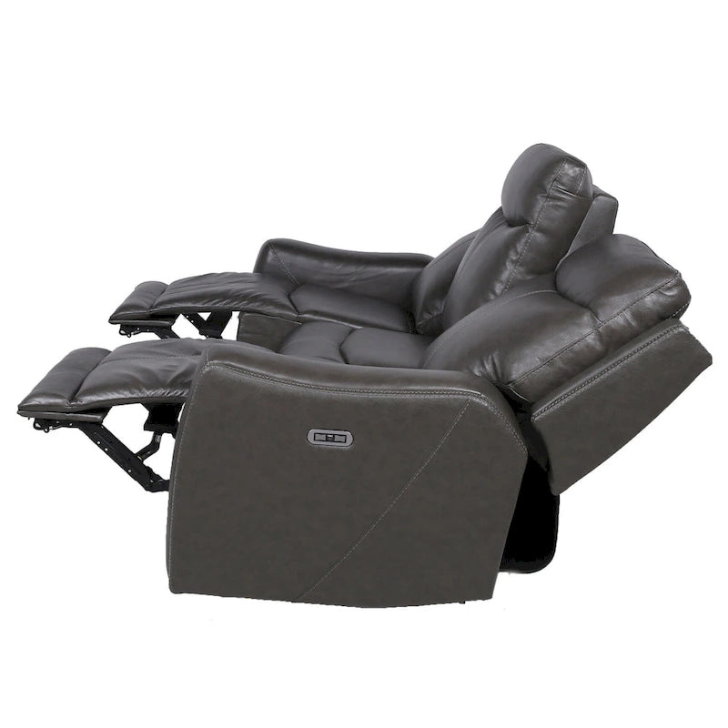 Canapé 3 places inclinable électrique en cuir pleine fleur marron caramel/gris ardoise avec port USB et appuie-tête électrique