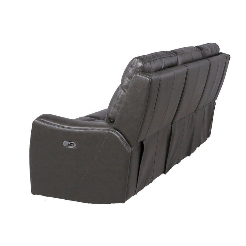 Canapé 3 places inclinable électrique en cuir pleine fleur marron caramel/gris ardoise avec port USB et appuie-tête électrique