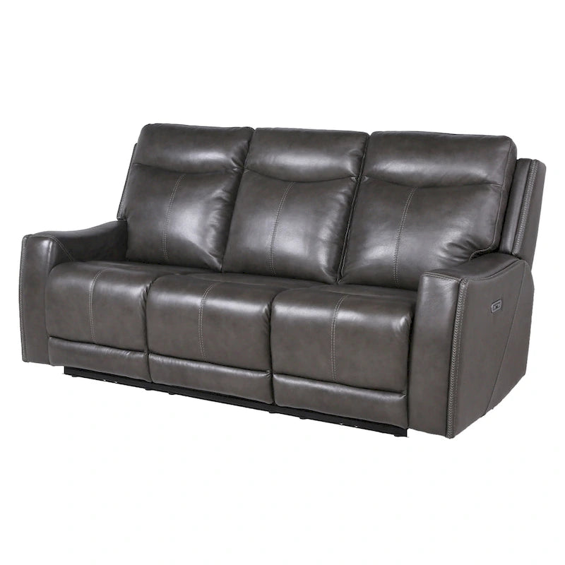 Canapé 3 places inclinable électrique en cuir pleine fleur marron caramel/gris ardoise avec port USB et appuie-tête électrique