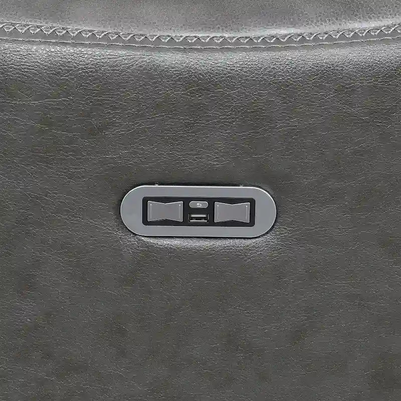 Canapé 3 places inclinable électrique en cuir pleine fleur marron caramel/gris ardoise avec port USB et appuie-tête électrique