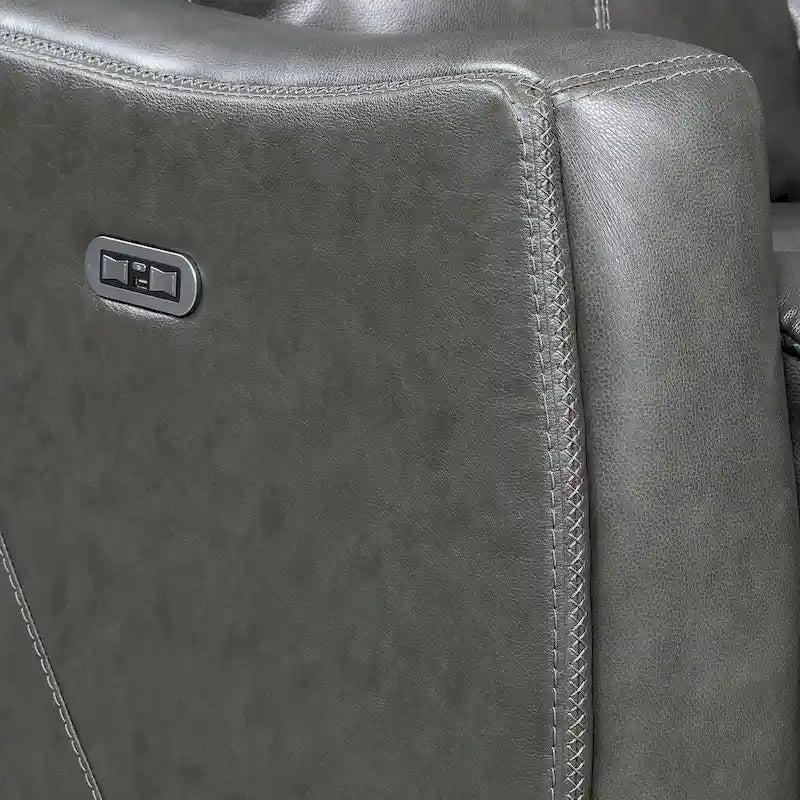 Canapé 3 places inclinable électrique en cuir pleine fleur marron caramel/gris ardoise avec port USB et appuie-tête électrique