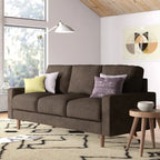 Canapé 3 places à accoudoirs carrés et pieds fuselés en velours bleu foncé / beige / bordeaux / marron / gris – 182,1 cm