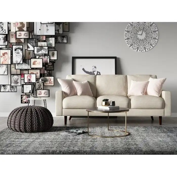Canapé 3 places à accoudoirs carrés et pieds fuselés en velours bleu foncé / beige / bordeaux / marron / gris – 182,1 cm