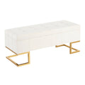 Banc de rangement capitonné en velours blanc/rose avec cadre en métal doré – 2 places