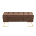 Banc de rangement capitonné en velours blanc/rose avec cadre en métal doré – 2 places