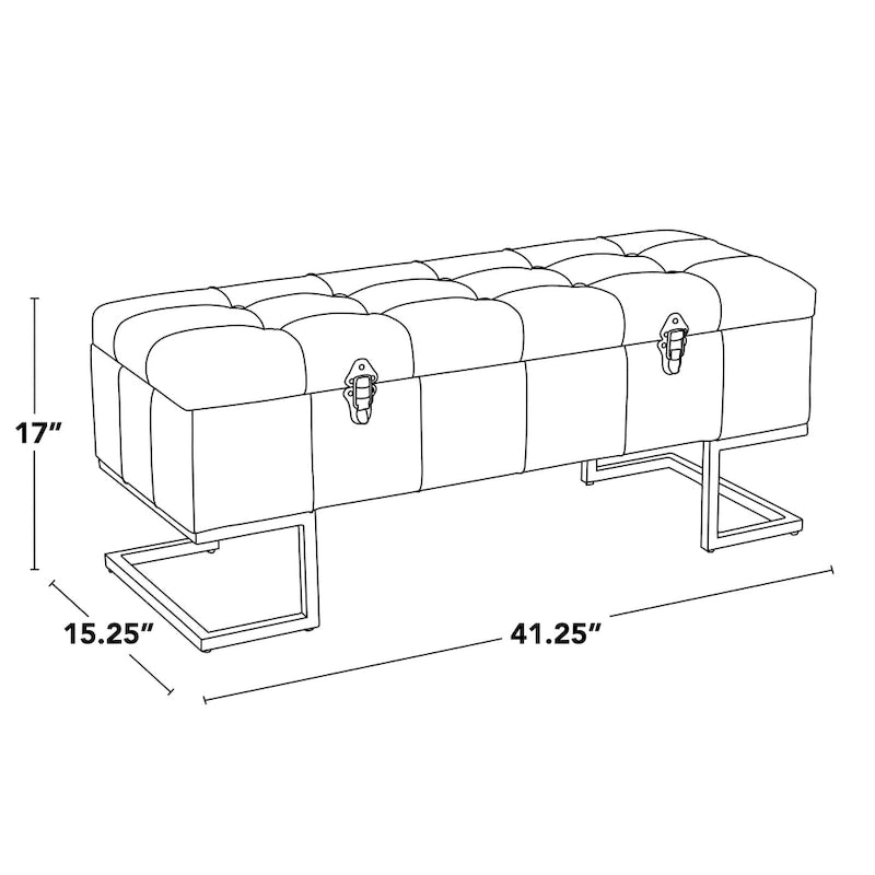 Banc de rangement capitonné en velours blanc/rose avec cadre en métal doré – 2 places