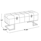 Banc de rangement capitonné en velours blanc/rose avec cadre en métal doré – 2 places